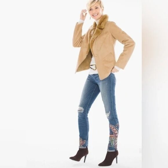 Chico’s Faux Suede Shearling Jacket Camel Penny Lane Style – Plush Lined, Chic - Picture 9 of 12